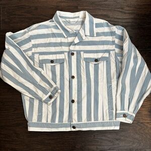 Vintage Blue and White Striped Jean Jacket